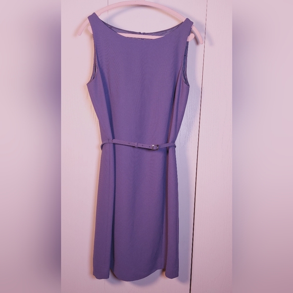 Casual Corner Purple Sleeveless Belted Sheath Dress Size 12 Lined Career Slit - Picture 7 of 14